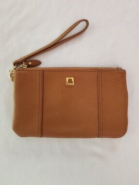 Lodis Soft Brown Pebbled Leather Wristlet Clutch